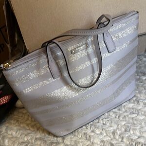Kate Spade Silver and Gray Striped Tote Bag